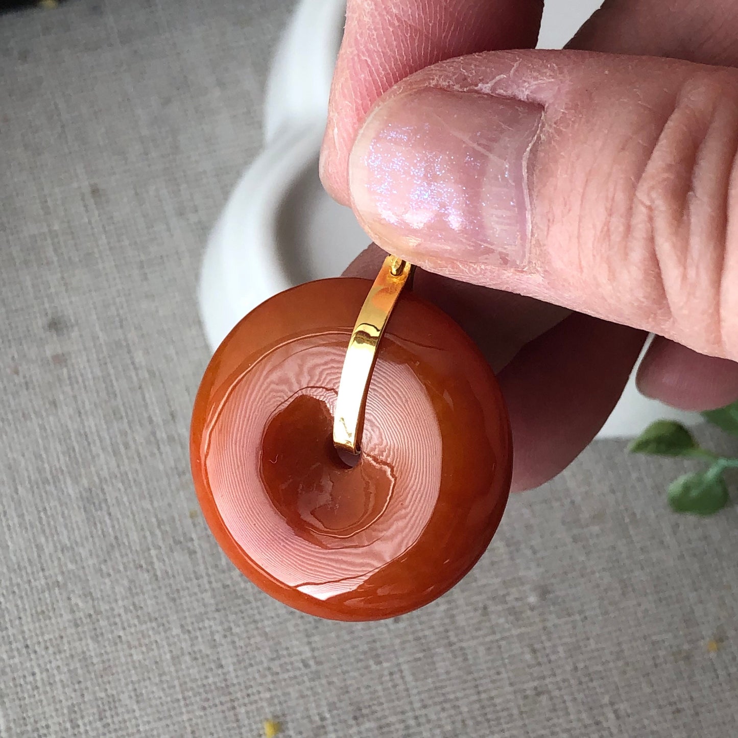 18K 27mm Jadeite Jade Red Brown Donut Pendant