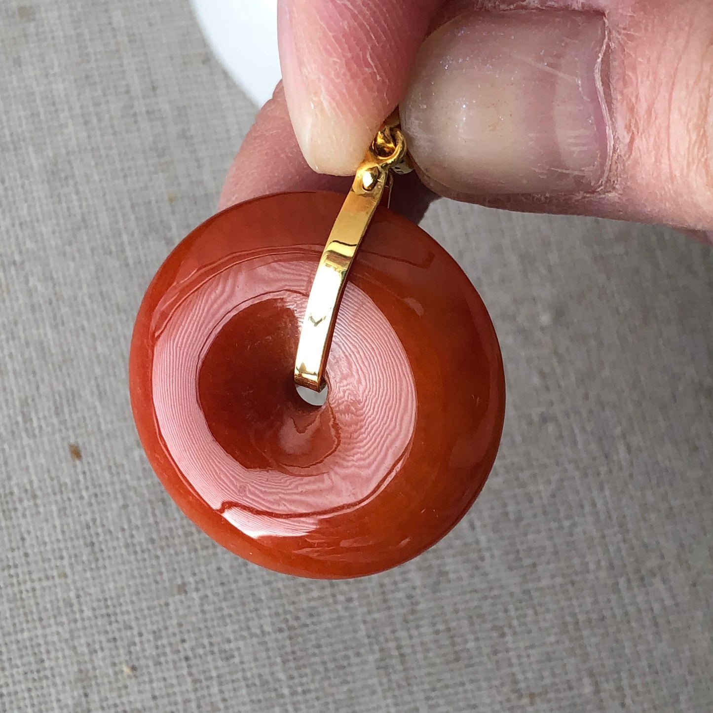 18K 27mm Jadeite Jade Red Brown Donut Pendant