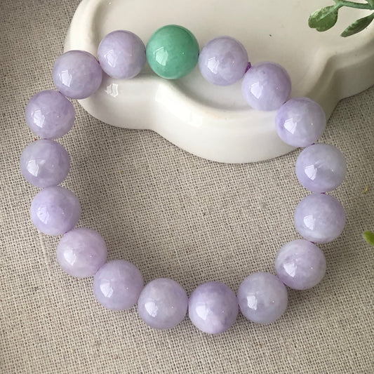 12mm Cotton Rocky Glossy Lavender Blue Jadeite Jade Bead Bracelet