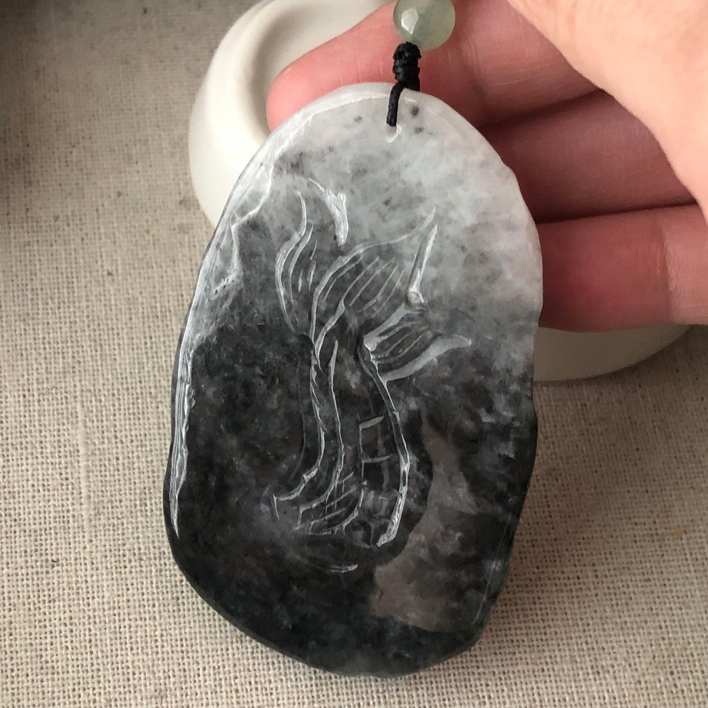 70mm Jadeite Jade Wuji Grey Carved Dragon Pendant