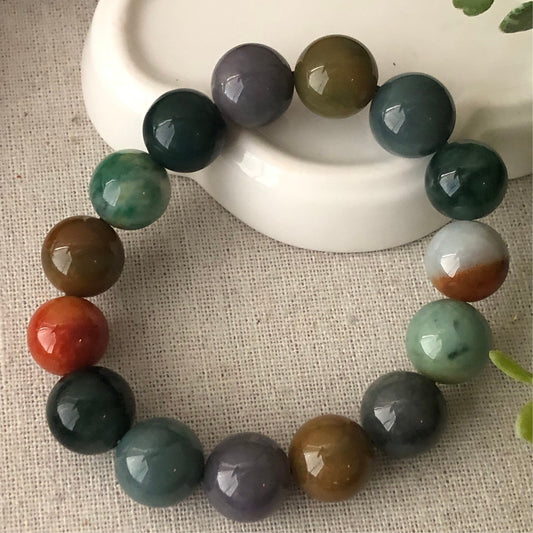 13.3mm Asst Colors Glossy Lavender Blue Red Jadeite Jade Bead Bracelet