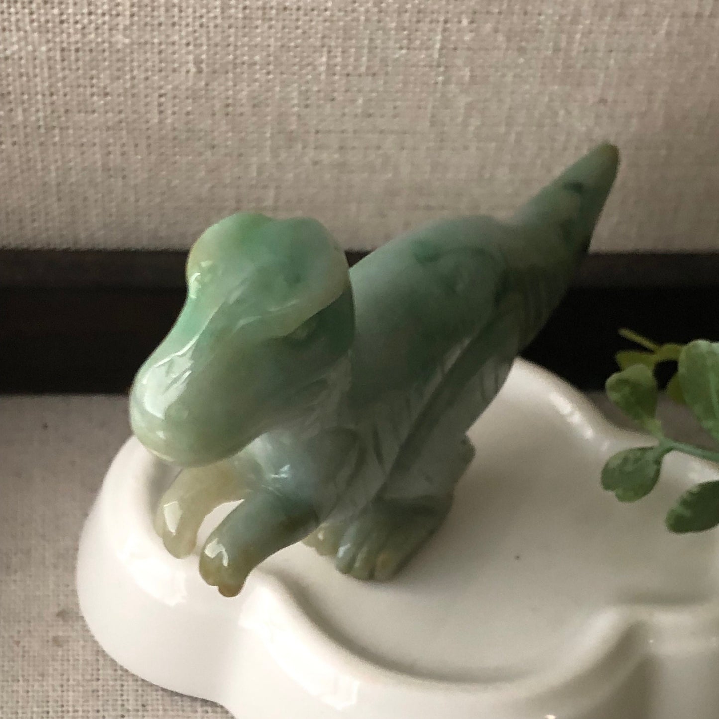 60mm Green Jadeite Jade Carved Dinosaur T-Rex Statue Display