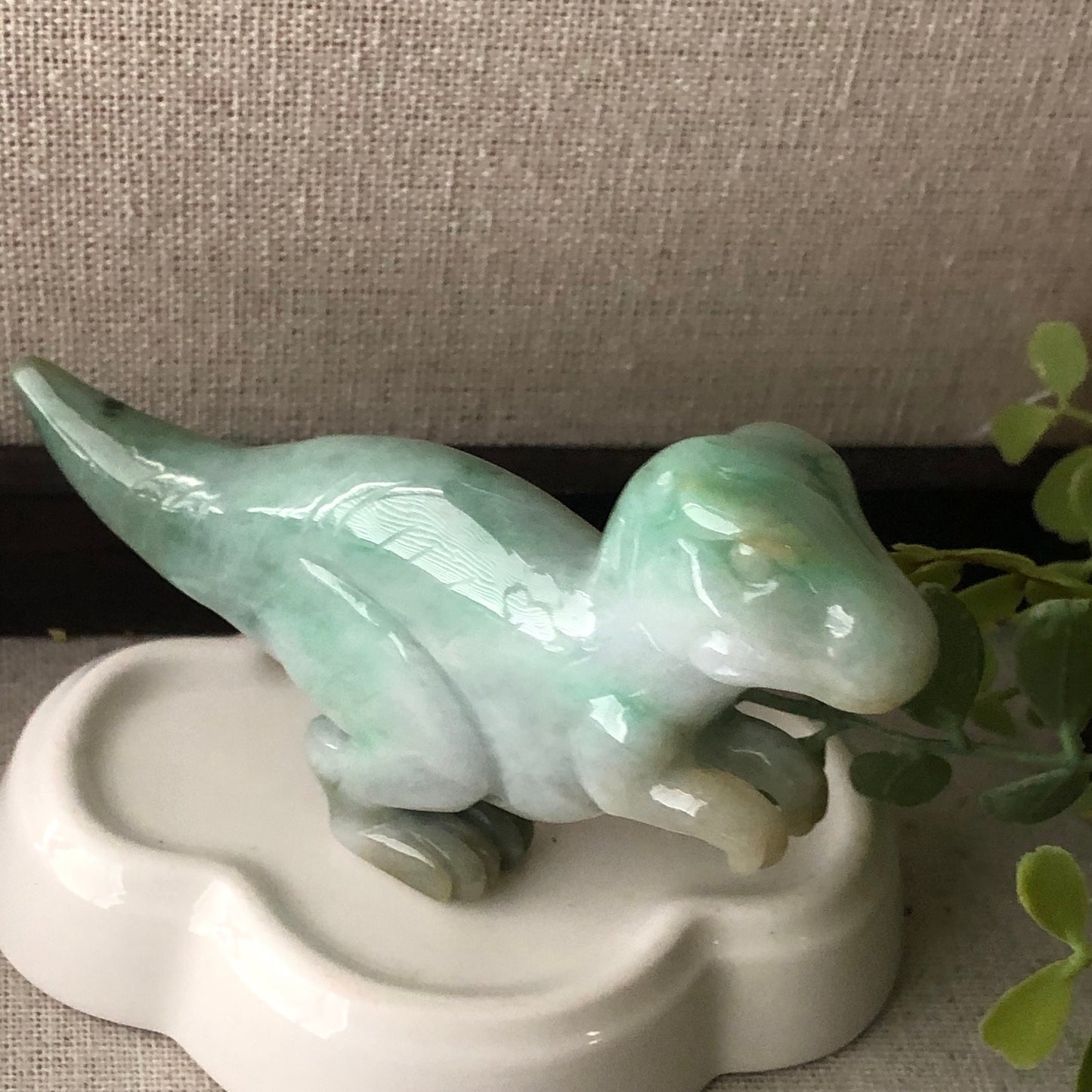 60mm Green Jadeite Jade Carved Dinosaur T-Rex Statue Display