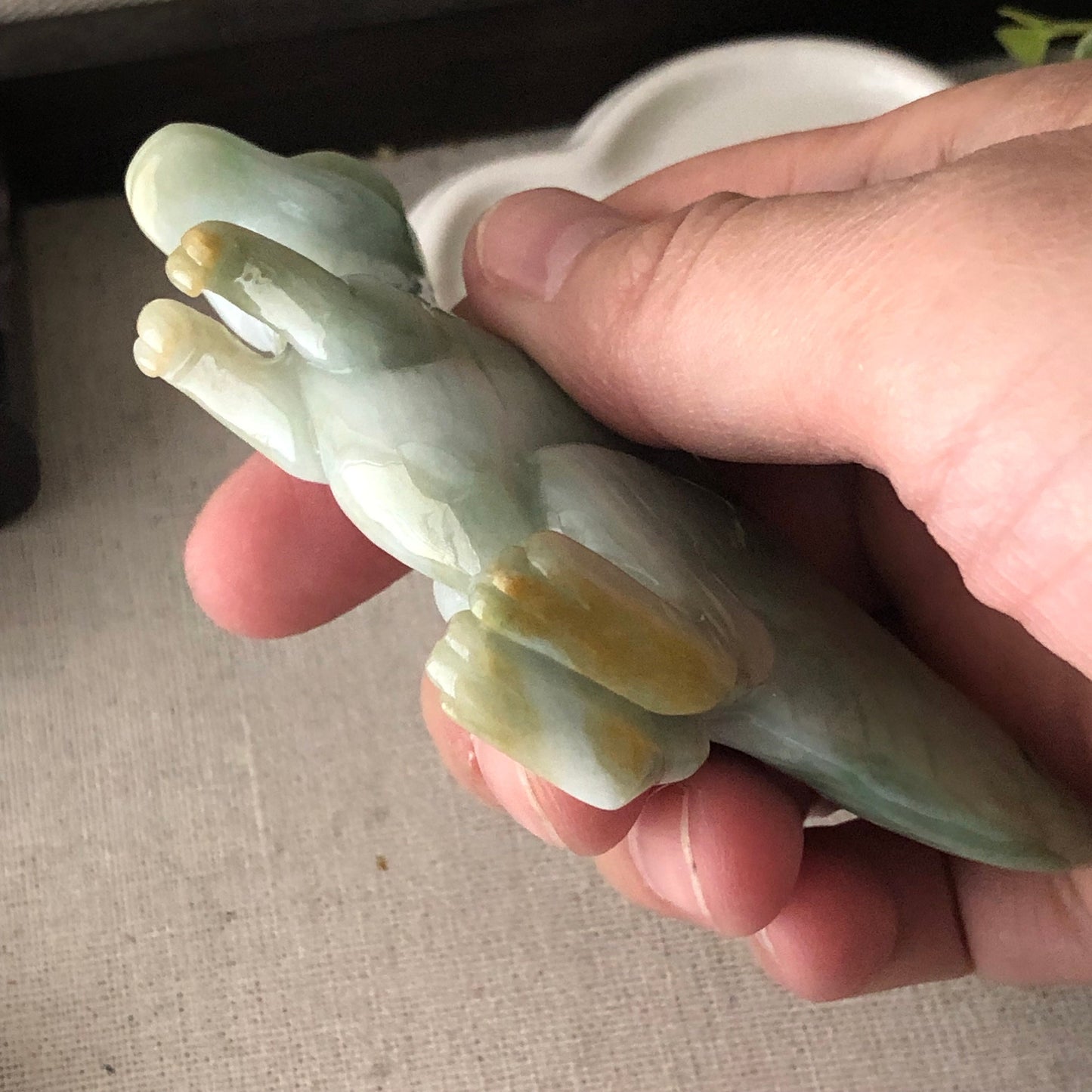 60mm Green Jadeite Jade Carved Dinosaur T-Rex Statue Display