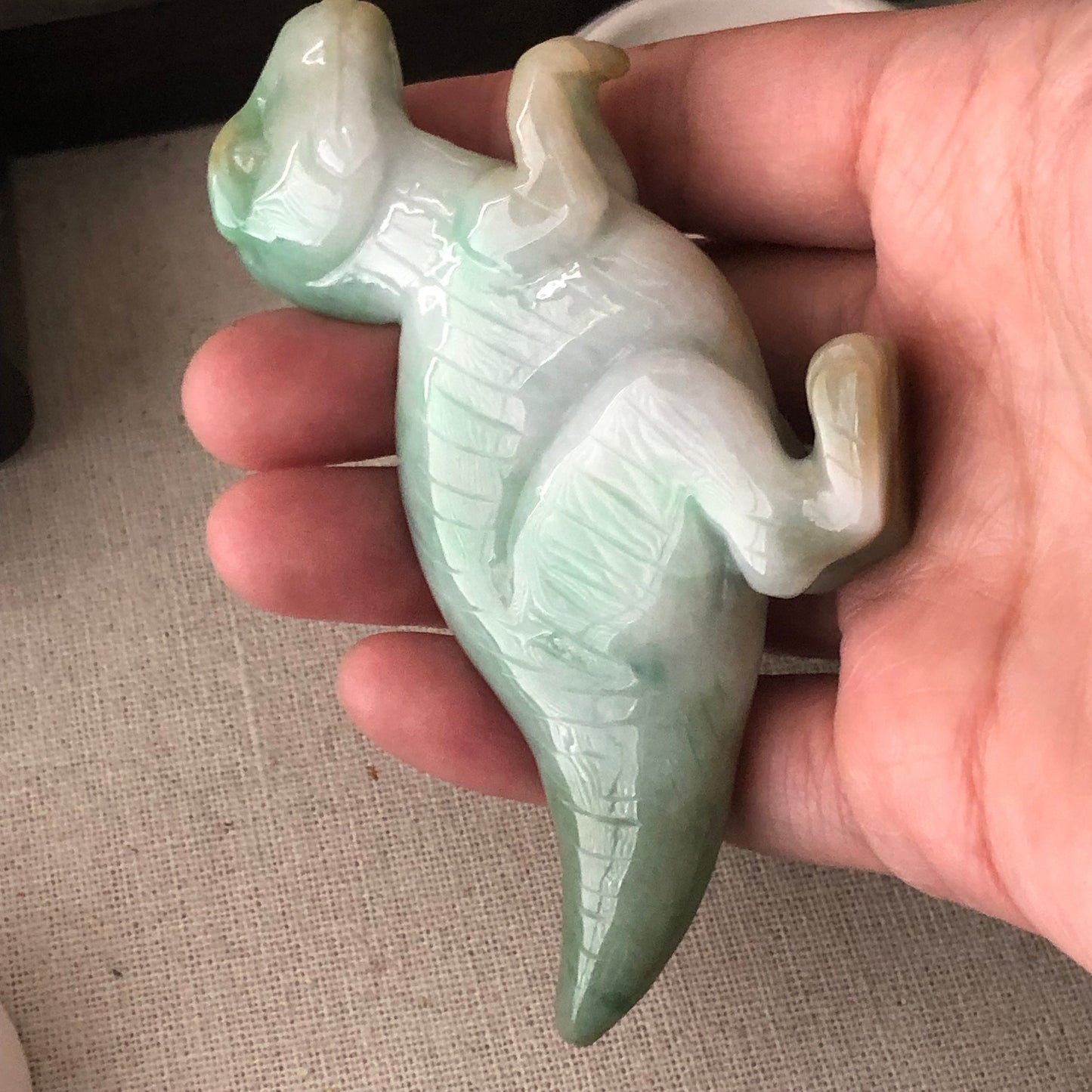 60mm Green Jadeite Jade Carved Dinosaur T-Rex Statue Display