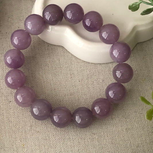 13.5mm Sakura Mauve Glossy Lavender  Jadeite Jade Bead Bracelet