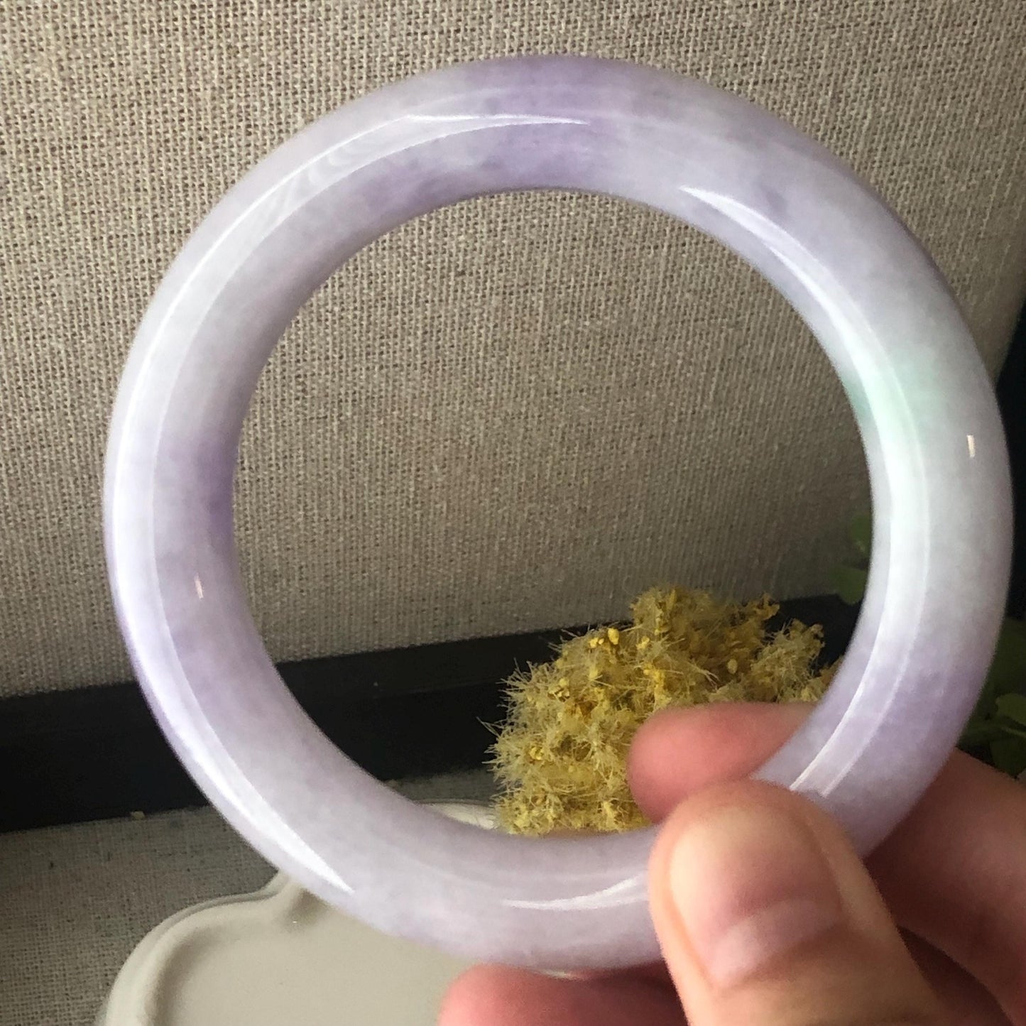 56.4 mm Lavender Green Float Flowers Jadeite Jade Round Shaped Bangle