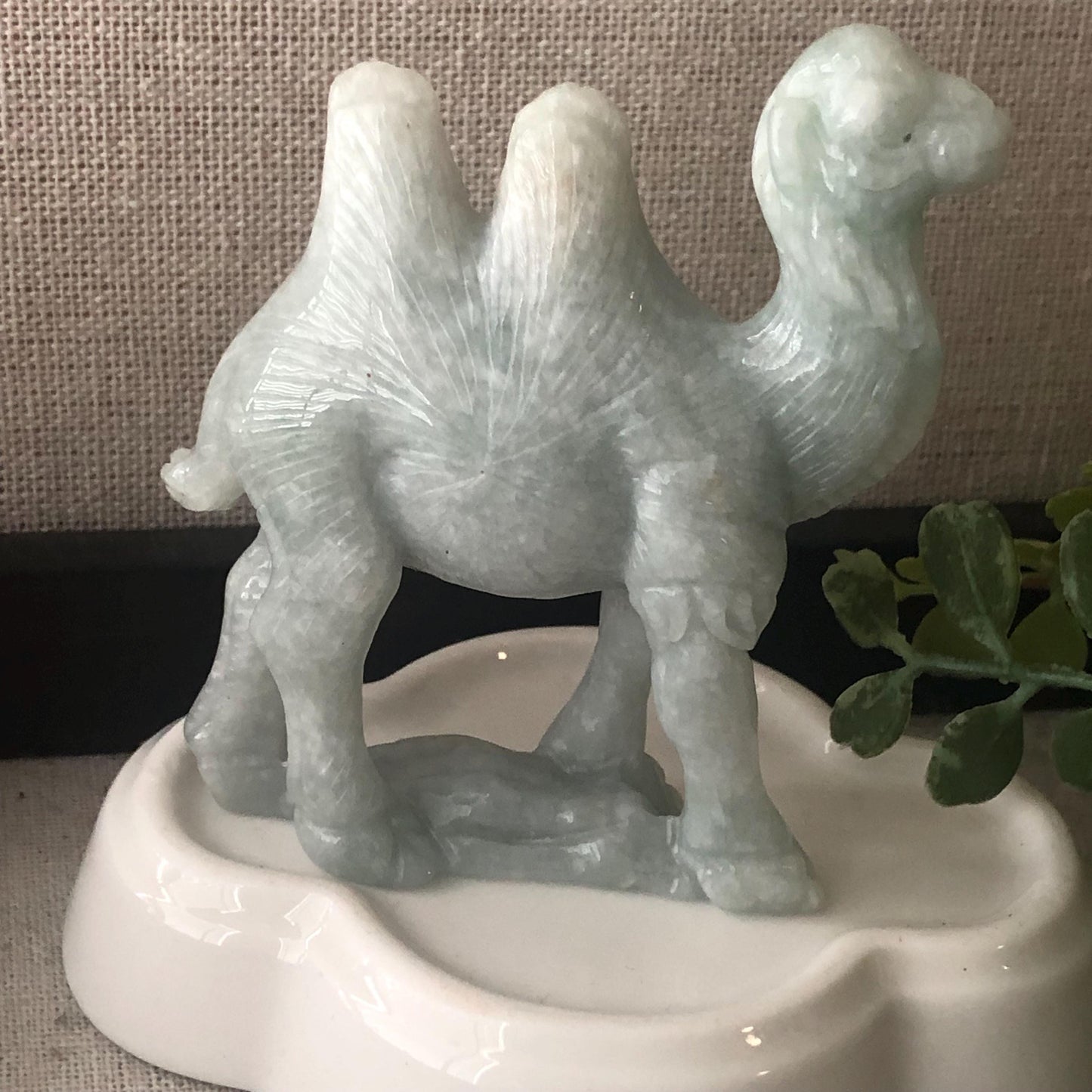 75mm Light Green Jadeite Jade Carved Camel Statue Display