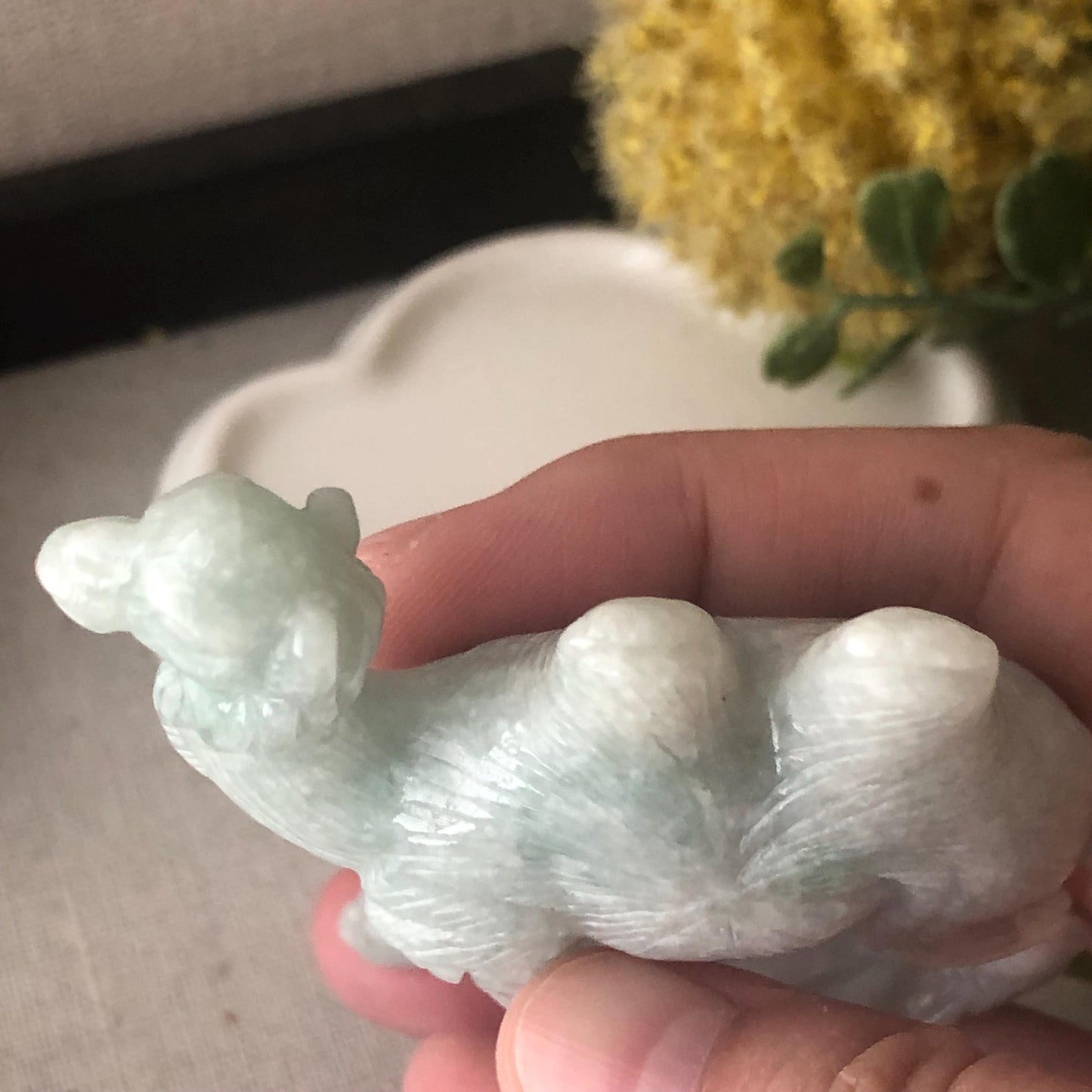 75mm Light Green Jadeite Jade Carved Camel Statue Display