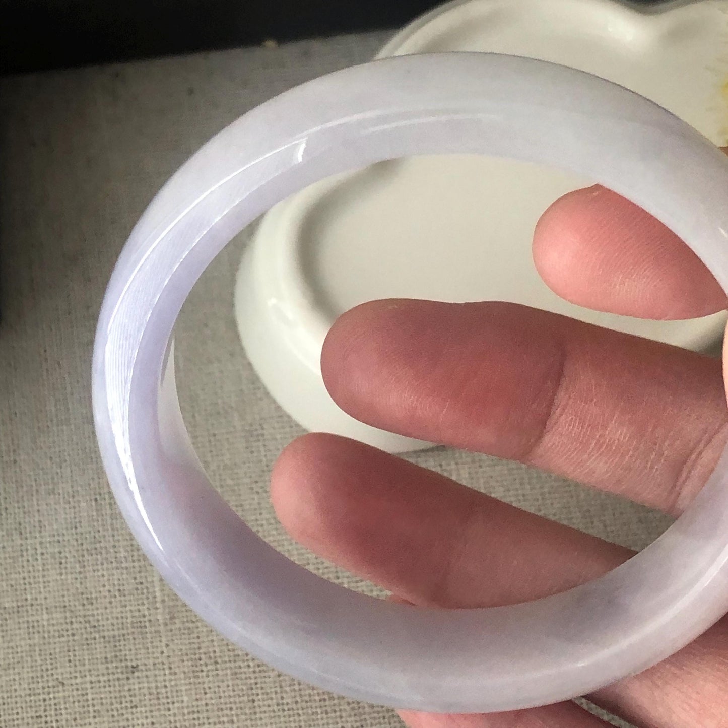 55.5 mm Icy Light Lavender Wuji Float Flowers Jadeite Jade D-Shaped Bangle