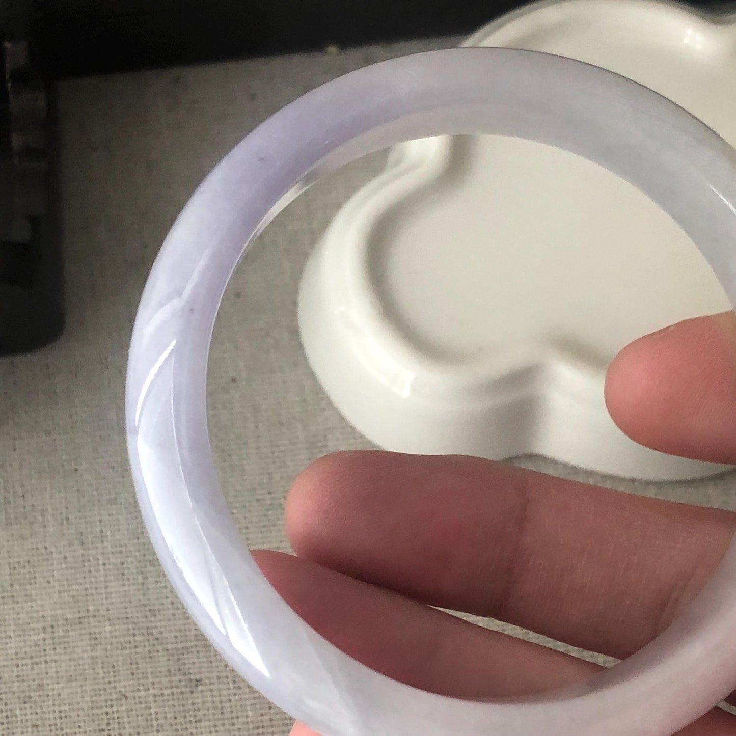 55.5 mm Icy Light Lavender Wuji Float Flowers Jadeite Jade D-Shaped Bangle