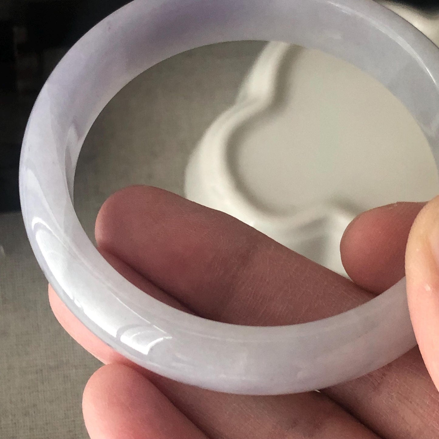 55.5 mm Icy Light Lavender Wuji Float Flowers Jadeite Jade D-Shaped Bangle