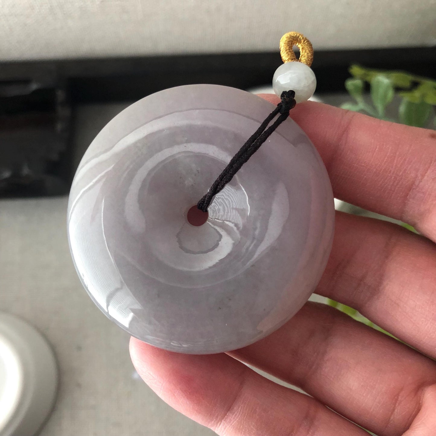 50mm Big Jadeite Jade Smokey Lavender Grey Donut Pendant