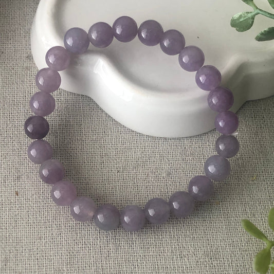 8mm RARE Icy Glossy Sakura Mauve Lavender Jadeite Jade Bead Bracelet