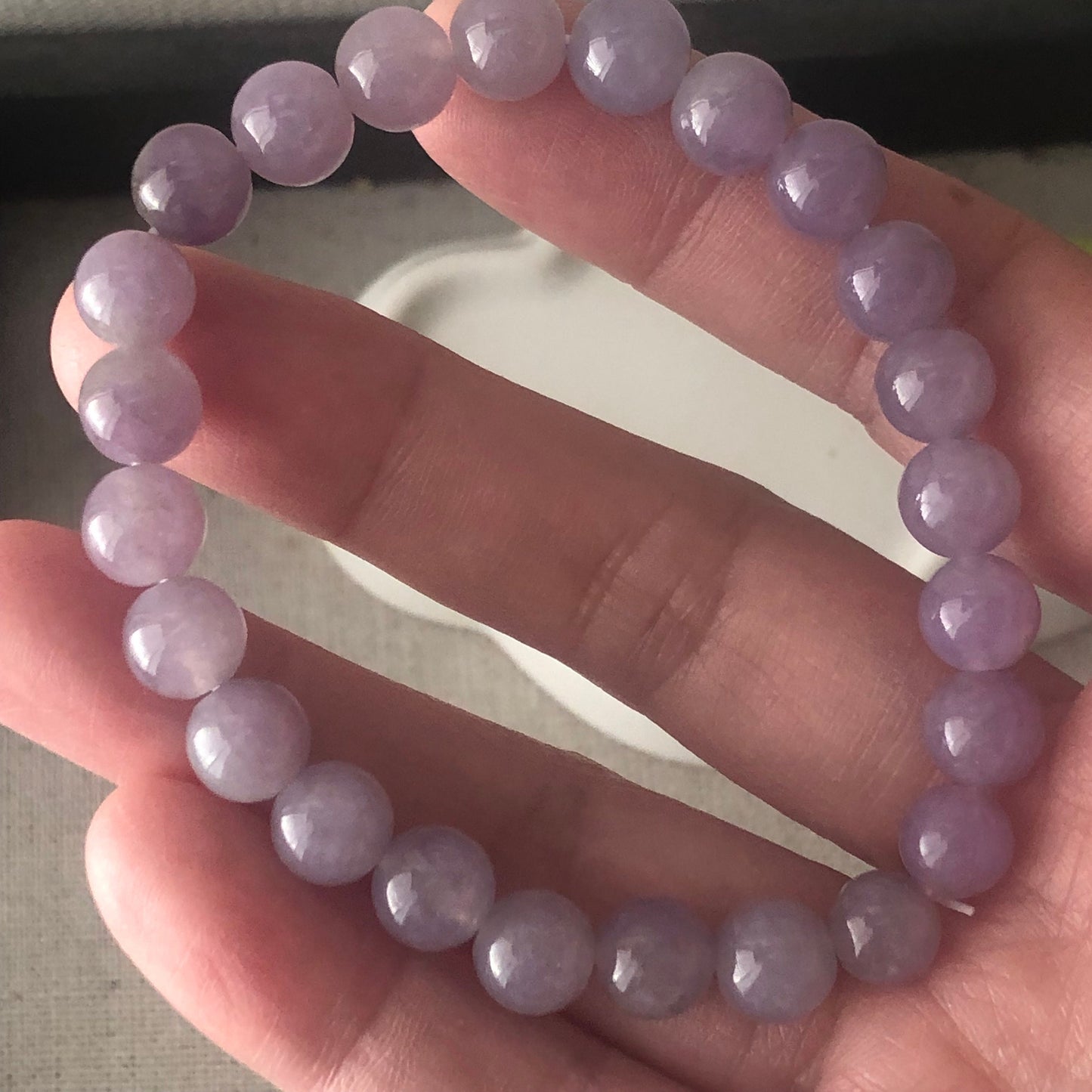 8mm RARE Icy Glossy Sakura Mauve Lavender Jadeite Jade Bead Bracelet