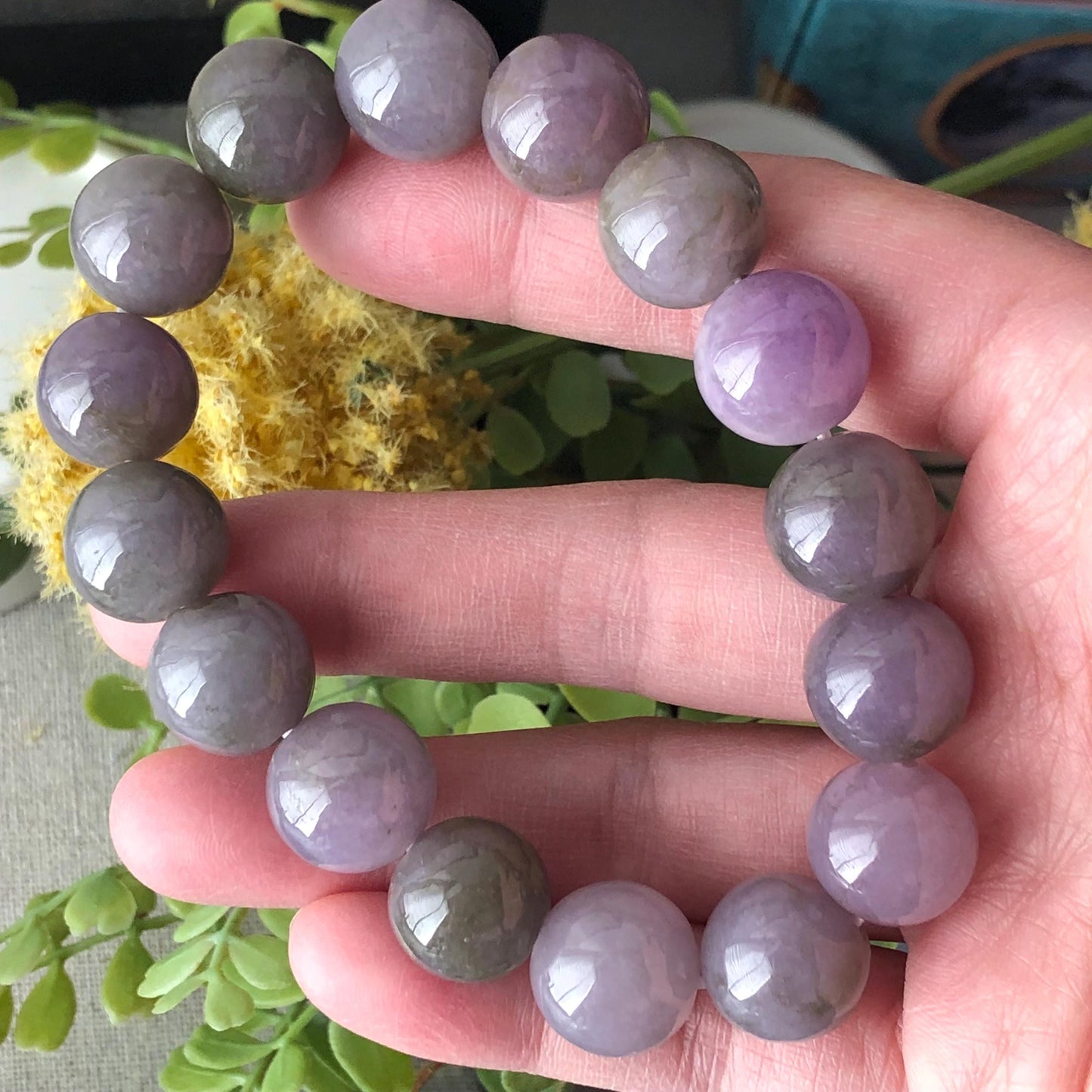 13.5mm Wuji Lavender Jade Jadeite Bead Bracelet