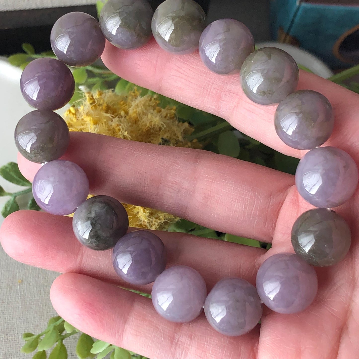 13.5mm Wuji Lavender Jade Jadeite Bead Bracelet