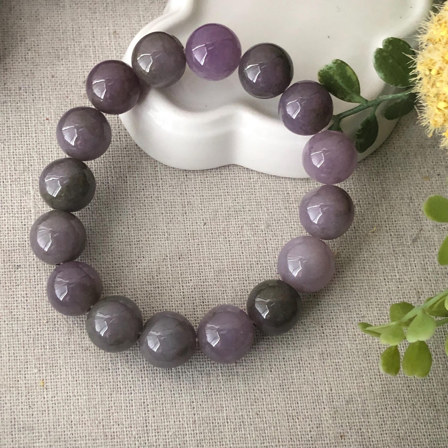 13.5mm Wuji Lavender Jade Jadeite Bead Bracelet