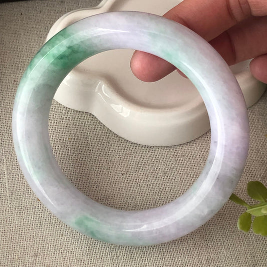 56.2 mm Lavender Vibrant Green  Float Flowers Jadeite Jade Round Shaped Bangle