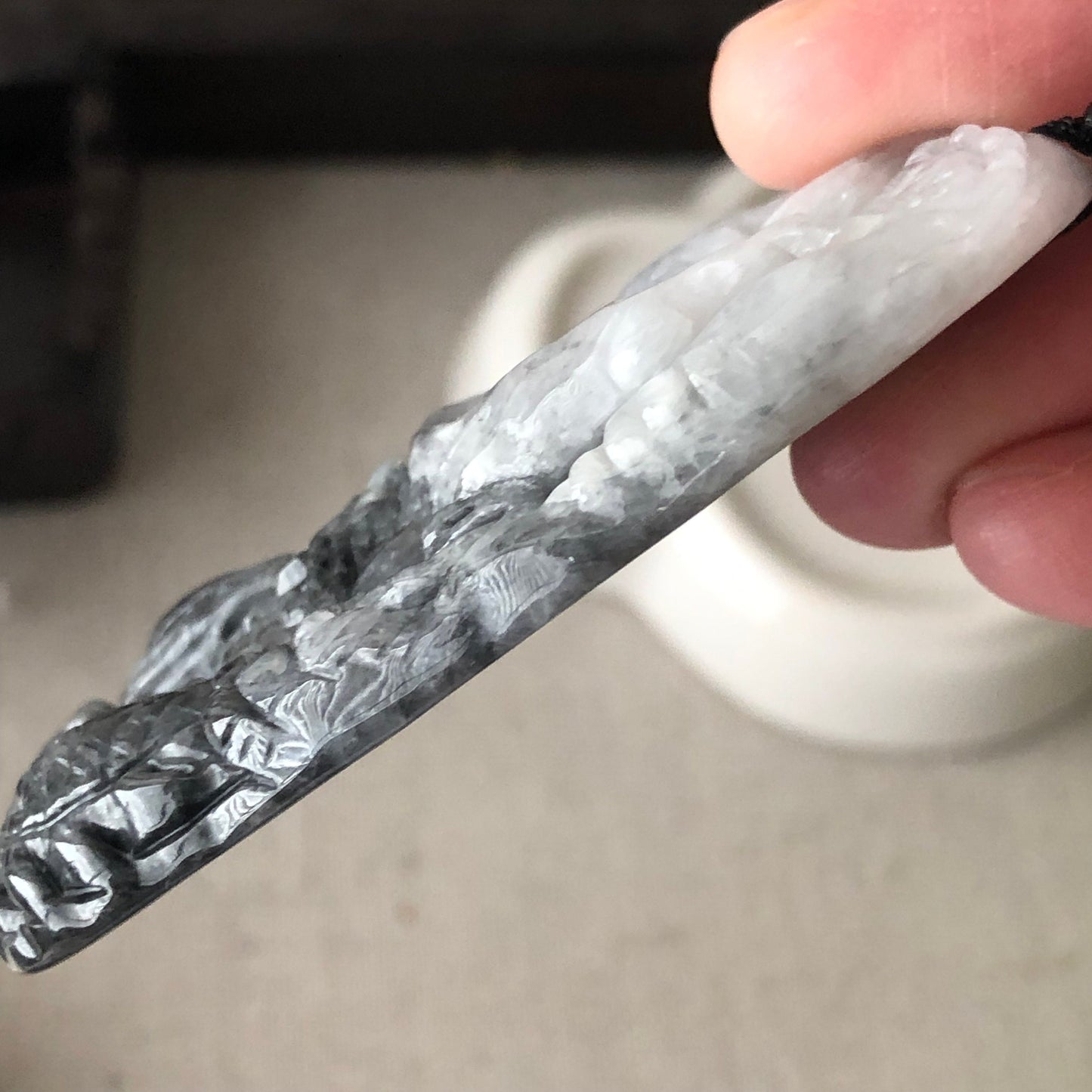 70mm Jadeite Jade Wuji Grey Carved Dragon Pendant