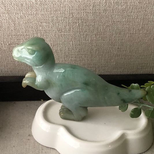 60mm Green Jadeite Jade Carved Dinosaur T-Rex Statue Display