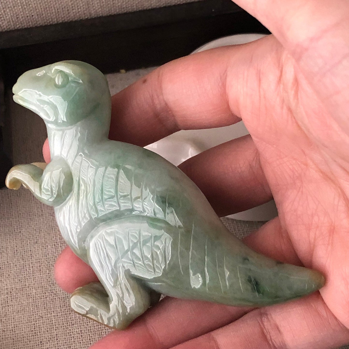 60mm Green Jadeite Jade Carved Dinosaur T-Rex Statue Display