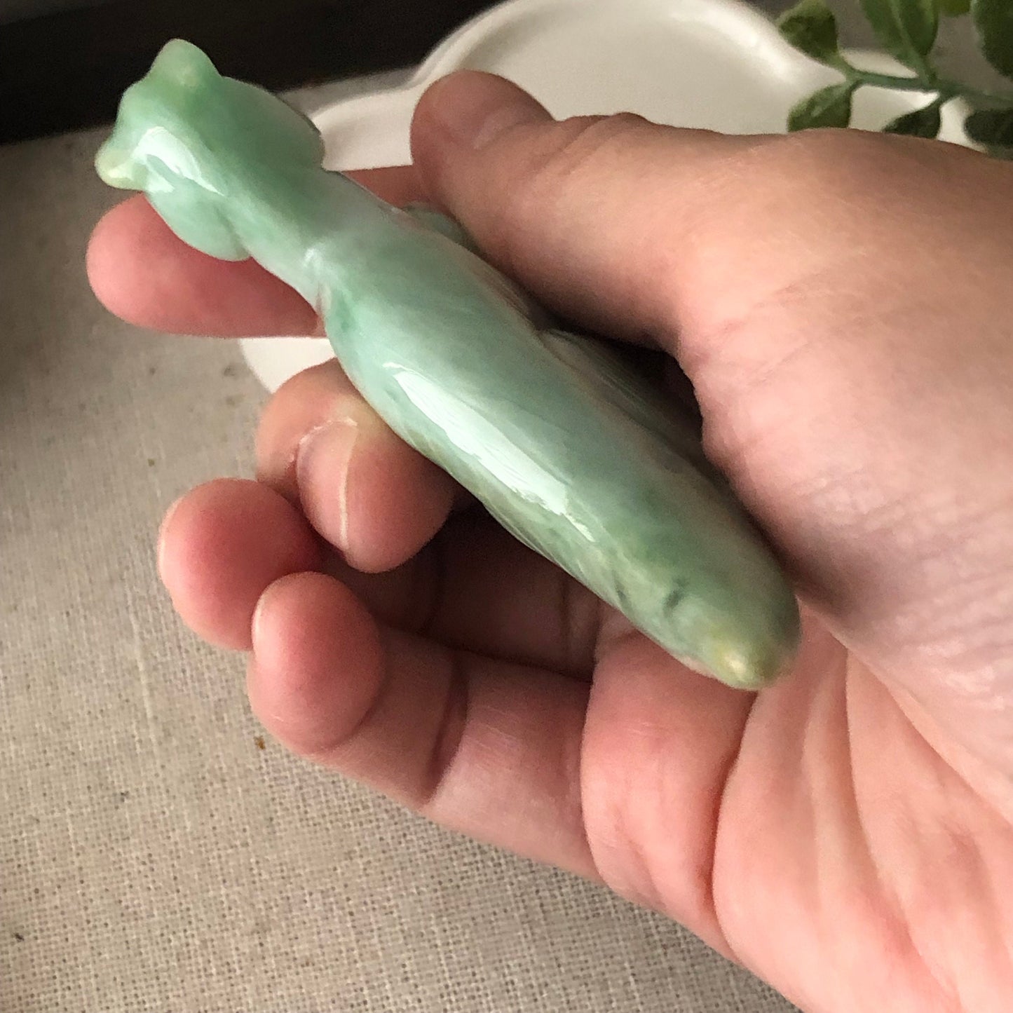 60mm Green Jadeite Jade Carved Dinosaur T-Rex Statue Display
