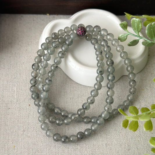 6mm High Icy Glossy Wuji Black Jadeite Jade Bead Necklace Bracelet