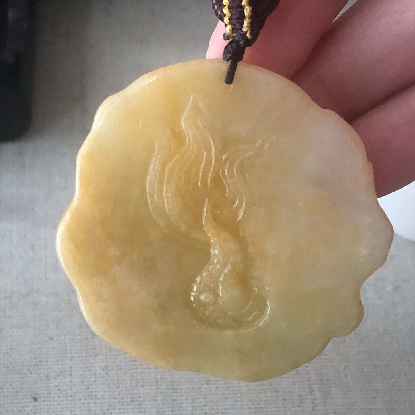50mm Yellow Brown Jadeite Jade Carved Dragon Pendant
