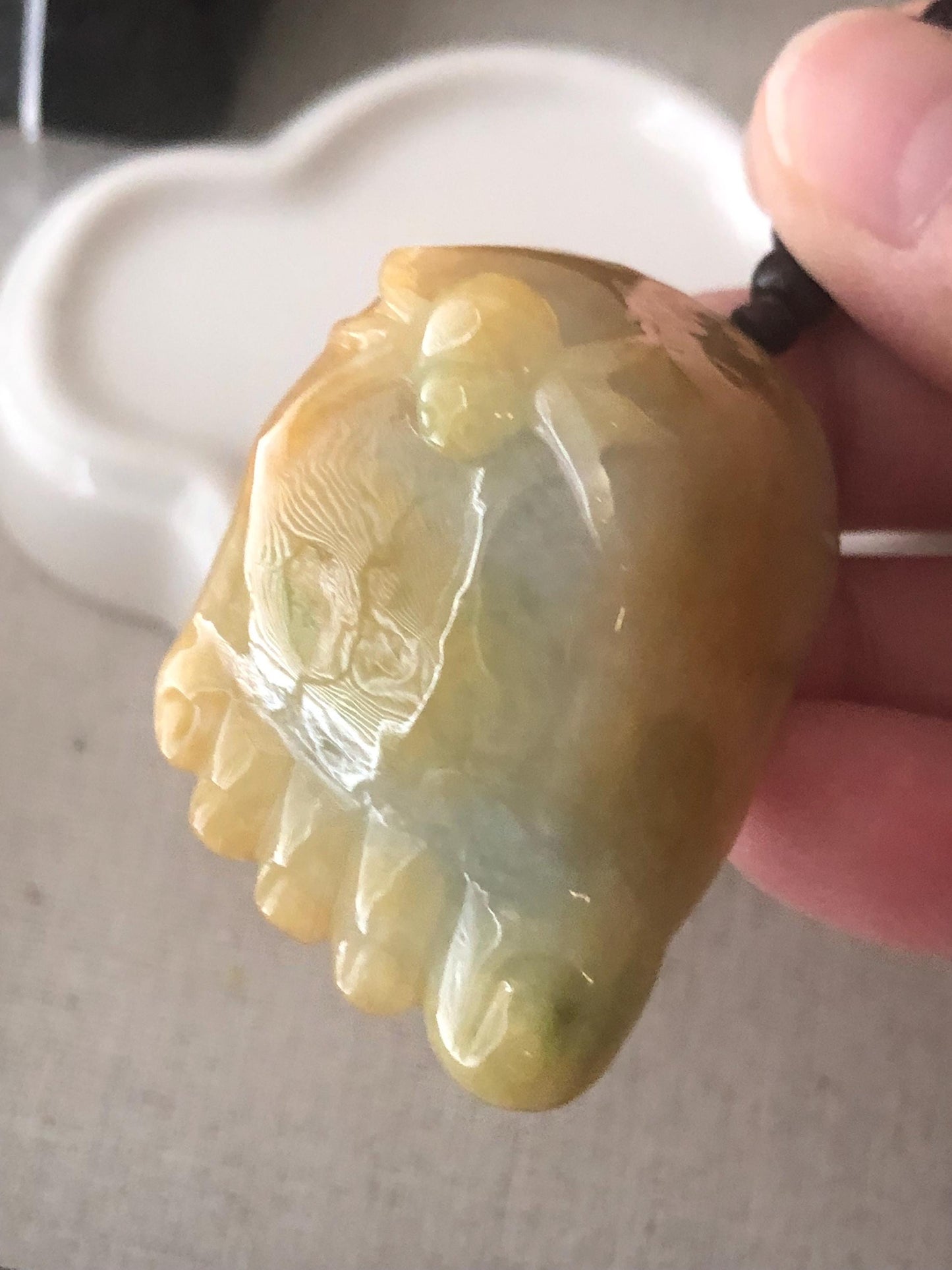 47.9 mm Yellow Green Jadeite Jade Carved Big Feet Spider Pendant