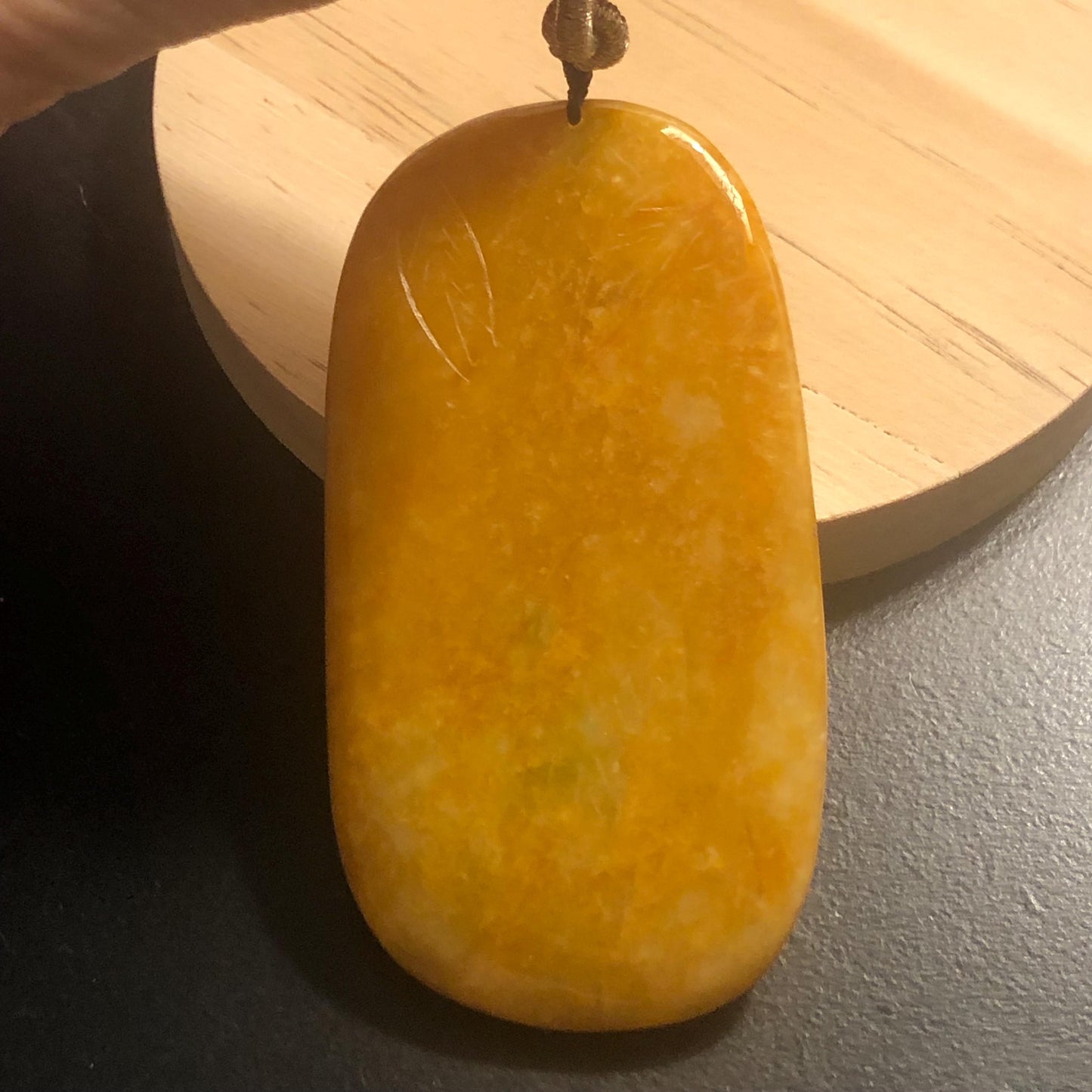 73.6 mm Yellow Brown Jade  Jadeite Guanyin Pendant