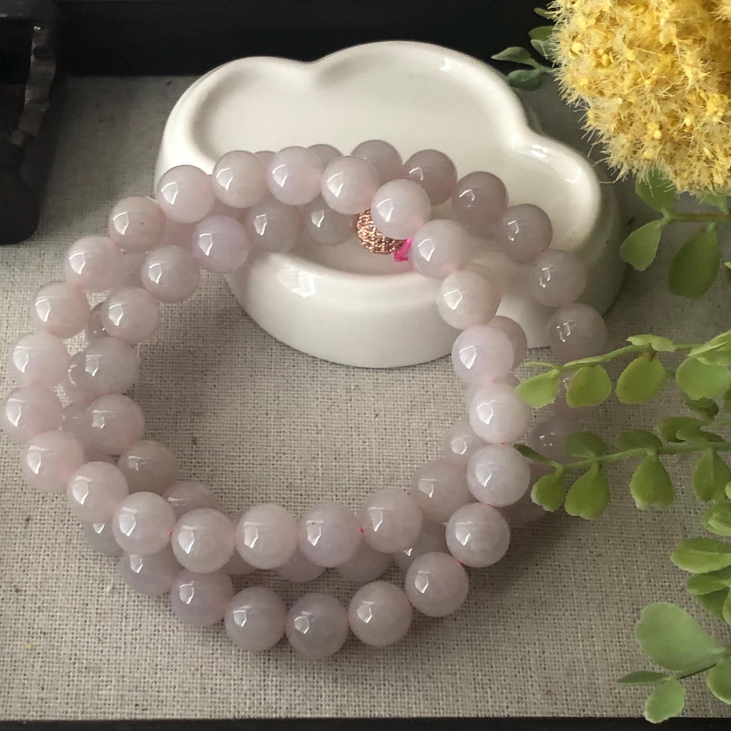 10mm Glossy Pink Jadeite Jade Bead Bracelet Necklace