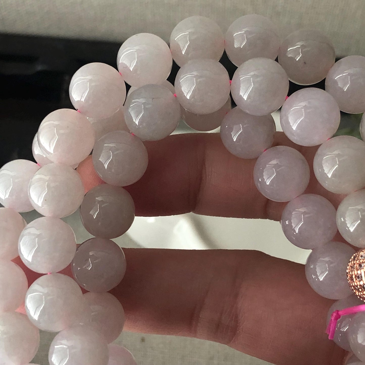 10mm Glossy Pink Jadeite Jade Bead Bracelet Necklace