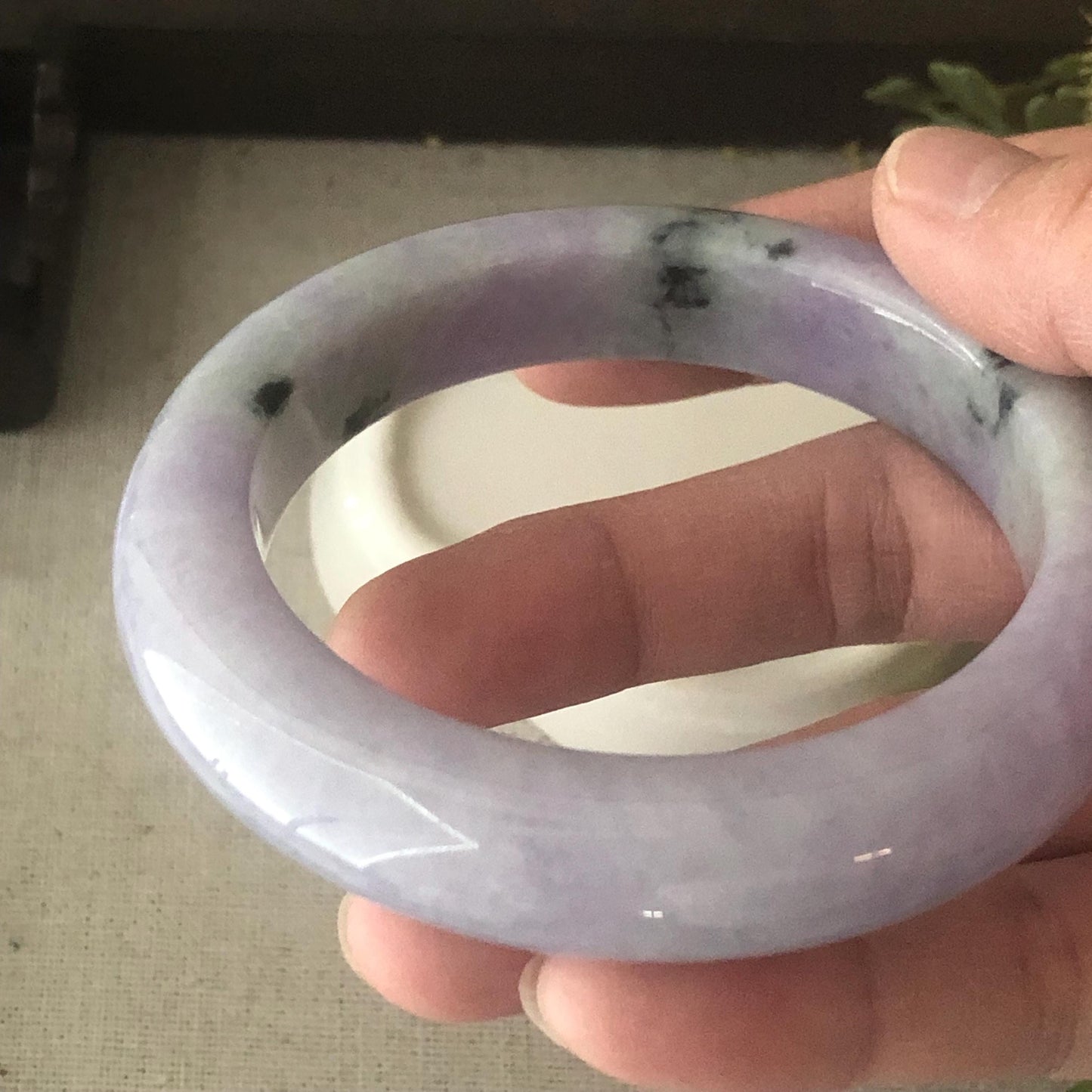 57.5 mm Lavender Green Float Flowers Jadeite Jade D shaped Bangle