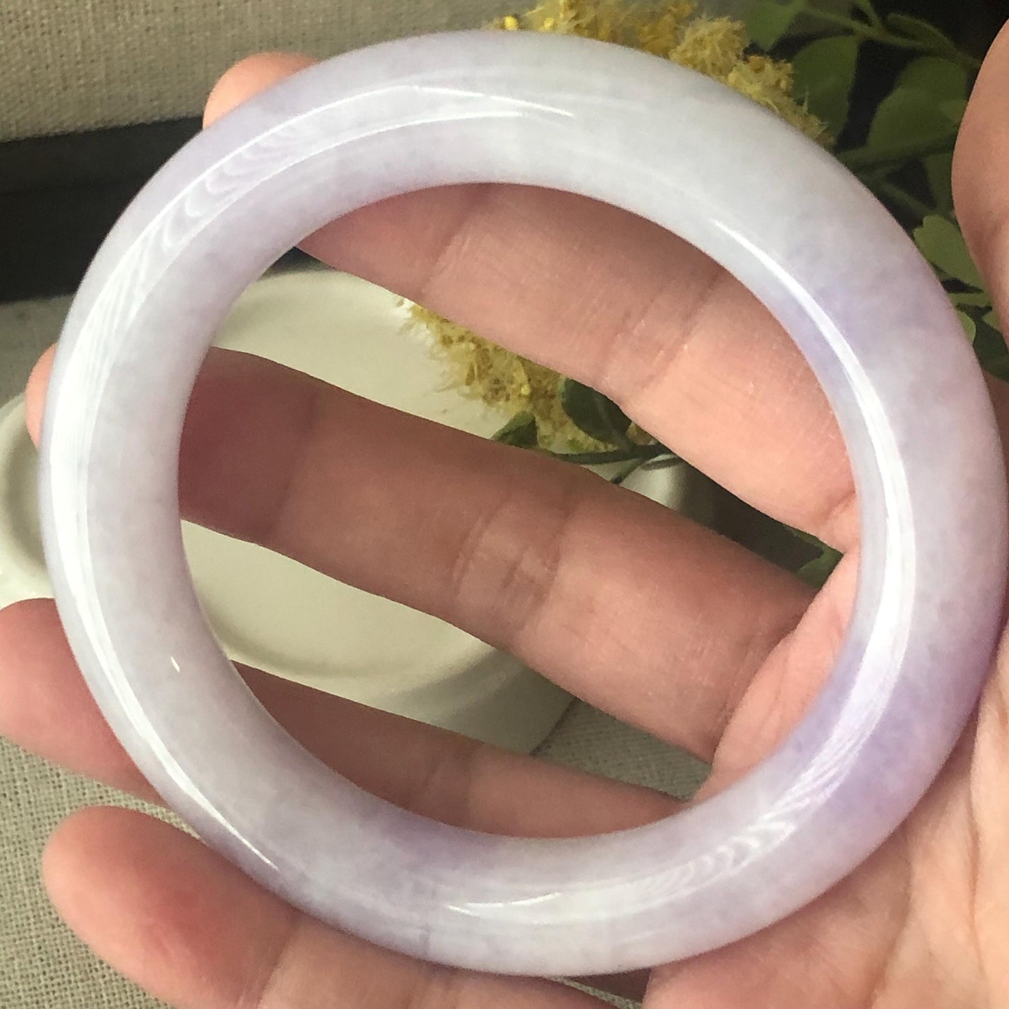 56.4 mm Lavender Green Float Flowers Jadeite Jade Round Shaped Bangle