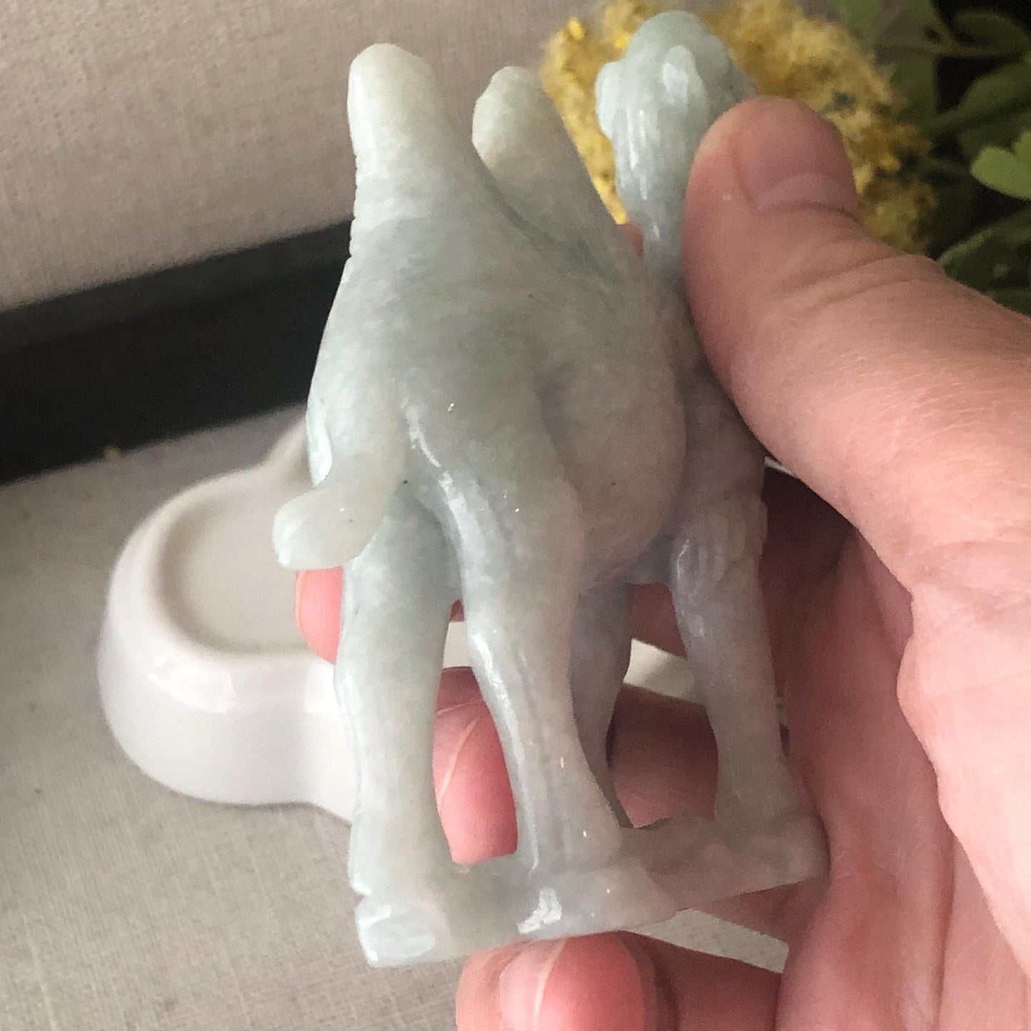 75mm Light Green Jadeite Jade Carved Camel Statue Display