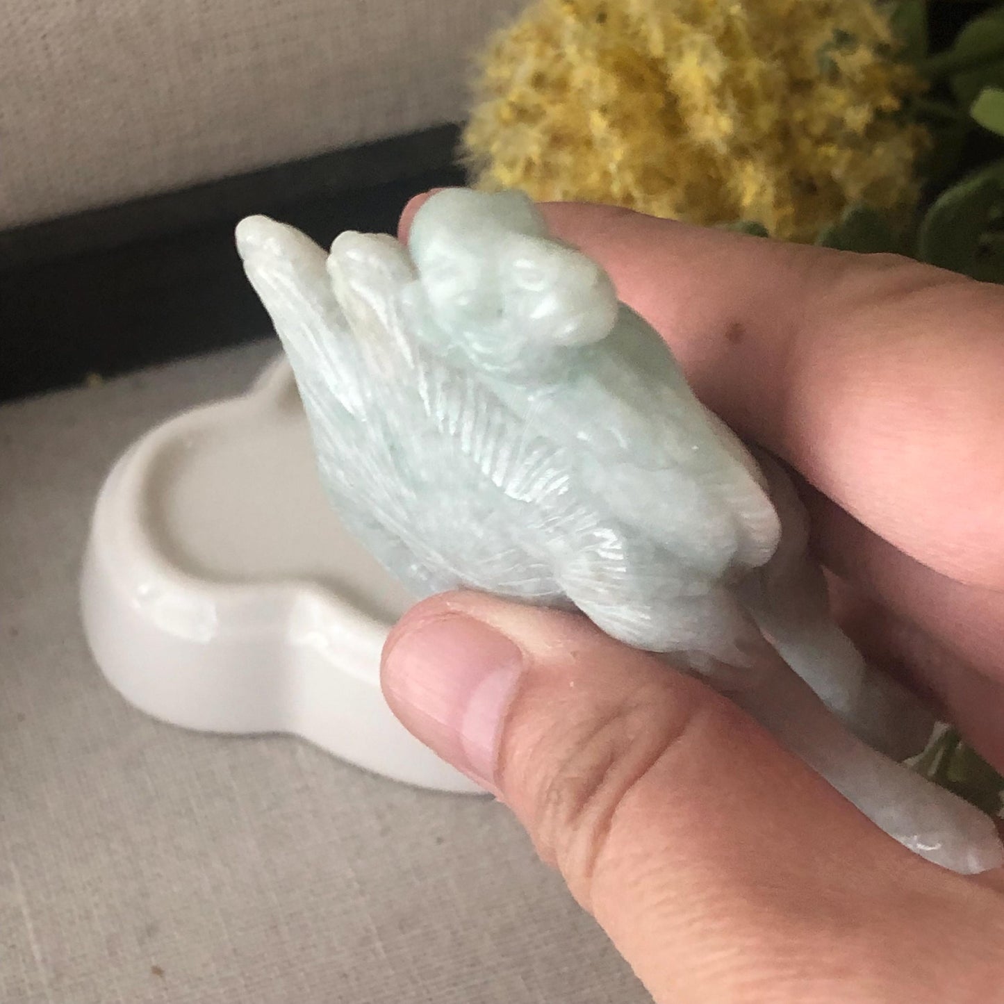 75mm Light Green Jadeite Jade Carved Camel Statue Display