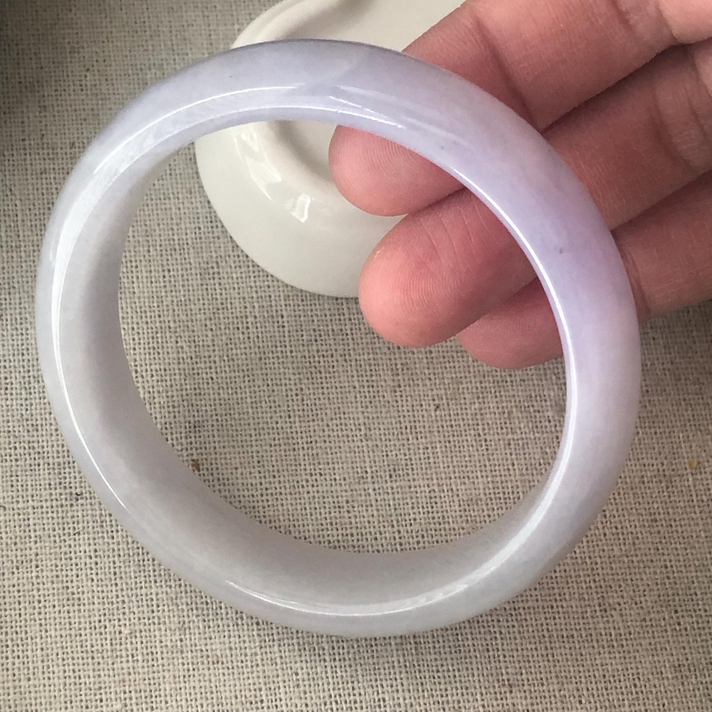 55.5 mm Icy Light Lavender Wuji Float Flowers Jadeite Jade D-Shaped Bangle