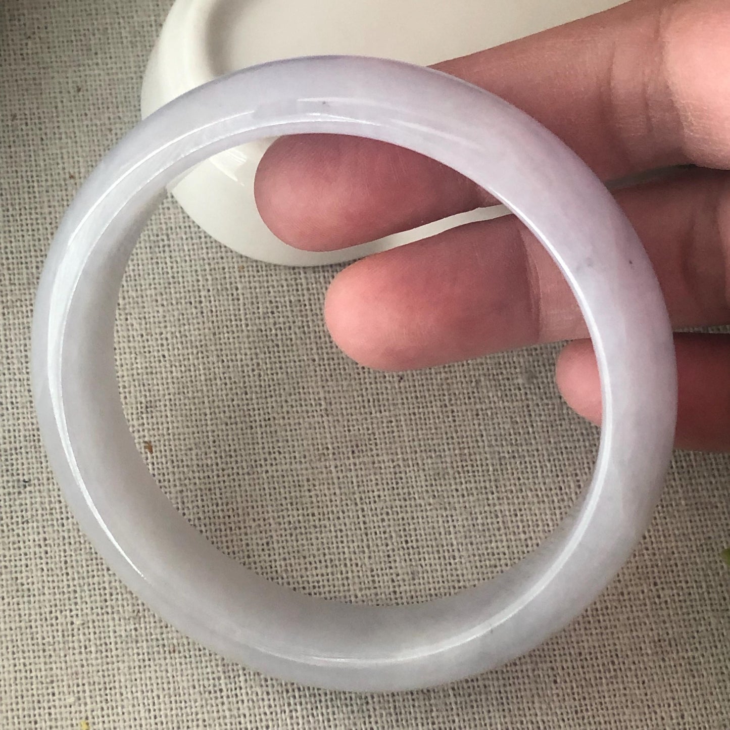 55.5 mm Icy Light Lavender Wuji Float Flowers Jadeite Jade D-Shaped Bangle