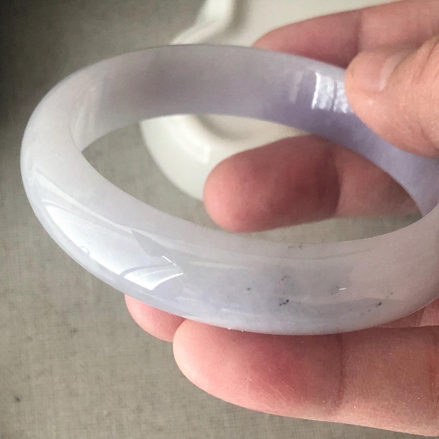 55.5 mm Icy Light Lavender Wuji Float Flowers Jadeite Jade D-Shaped Bangle