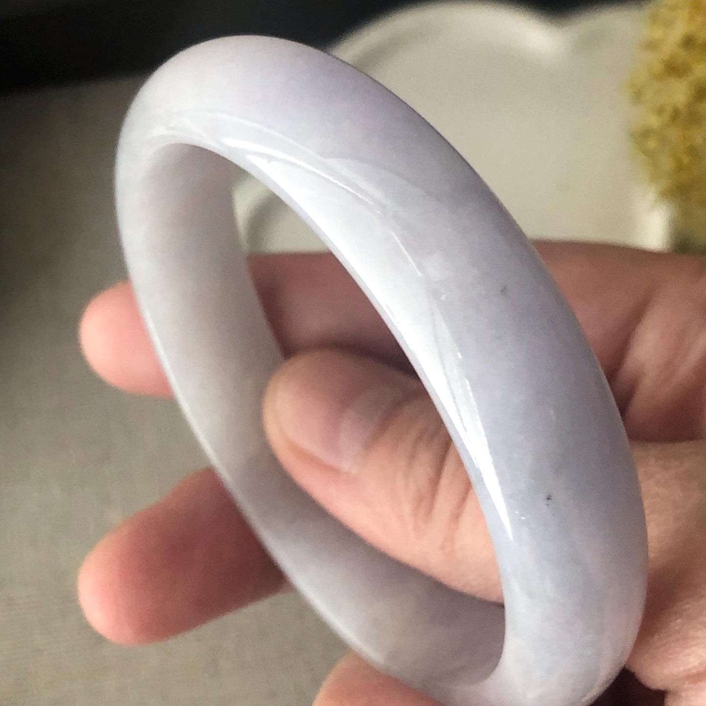 55.5 mm Icy Light Lavender Wuji Float Flowers Jadeite Jade D-Shaped Bangle