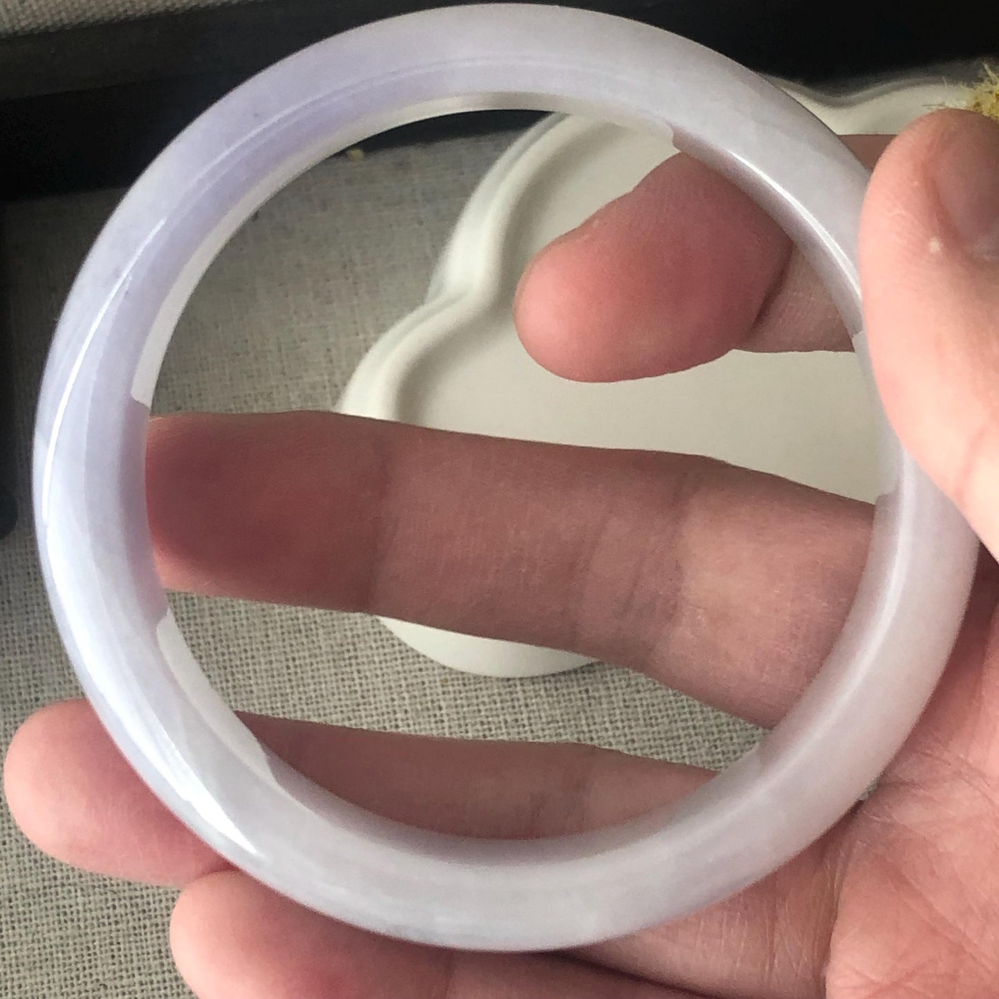 55.5 mm Icy Light Lavender Wuji Float Flowers Jadeite Jade D-Shaped Bangle