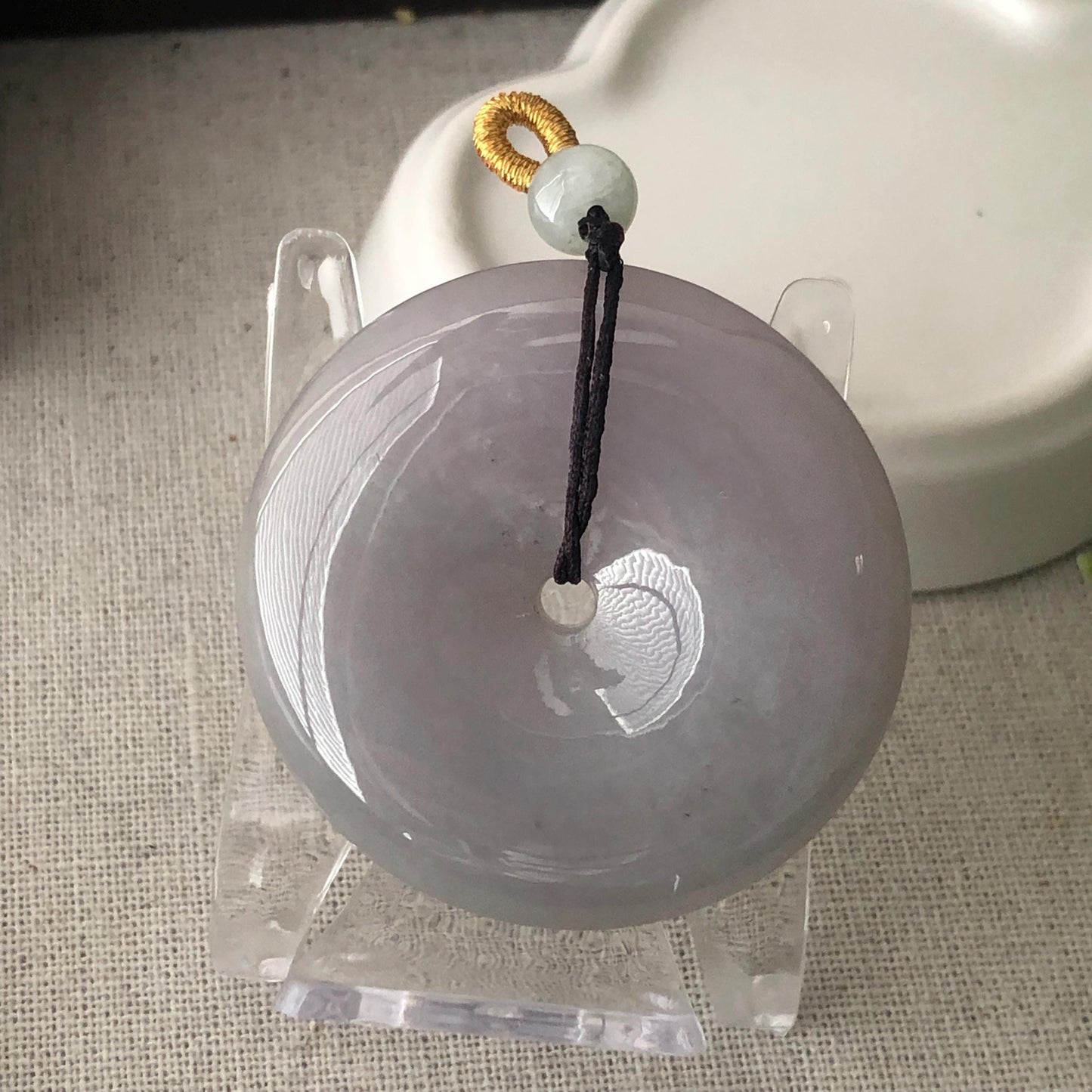 50mm Big Jadeite Jade Smokey Lavender Grey Donut Pendant