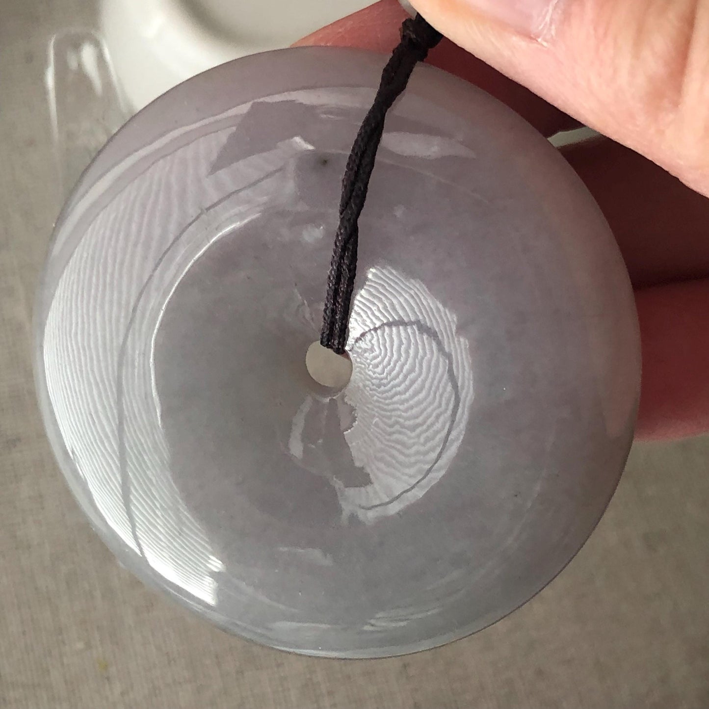 50mm Big Jadeite Jade Smokey Lavender Grey Donut Pendant