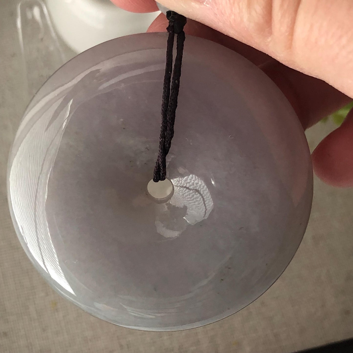 50mm Big Jadeite Jade Smokey Lavender Grey Donut Pendant