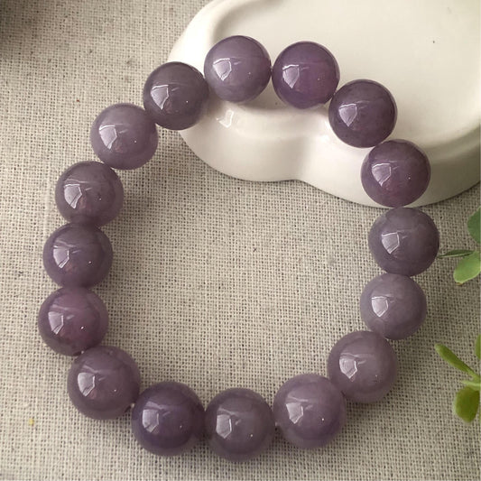 13.5mm Sakura Mauve Glossy Lavender  Jadeite Jade Bead Bracelet