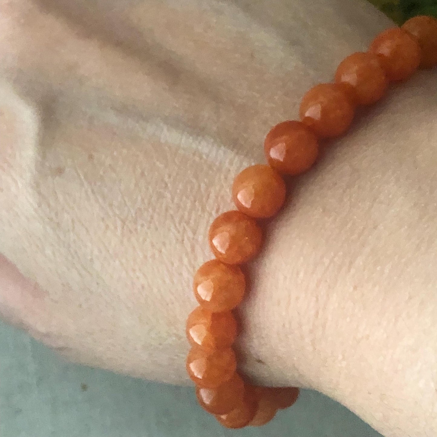 6mm RARE Red Brown Icy Glossy Jadeite Jade Bead Bracelet