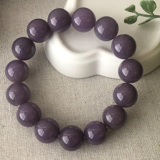 13.5mm Glossy Subtle Purple Jade Jadeite Bead Bracelet RARE. Last One!
