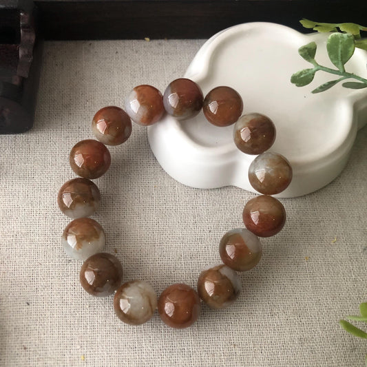 13mm Glossy Brown Gradient Jade Jadeite Bead Bracelet RARE. Last One!