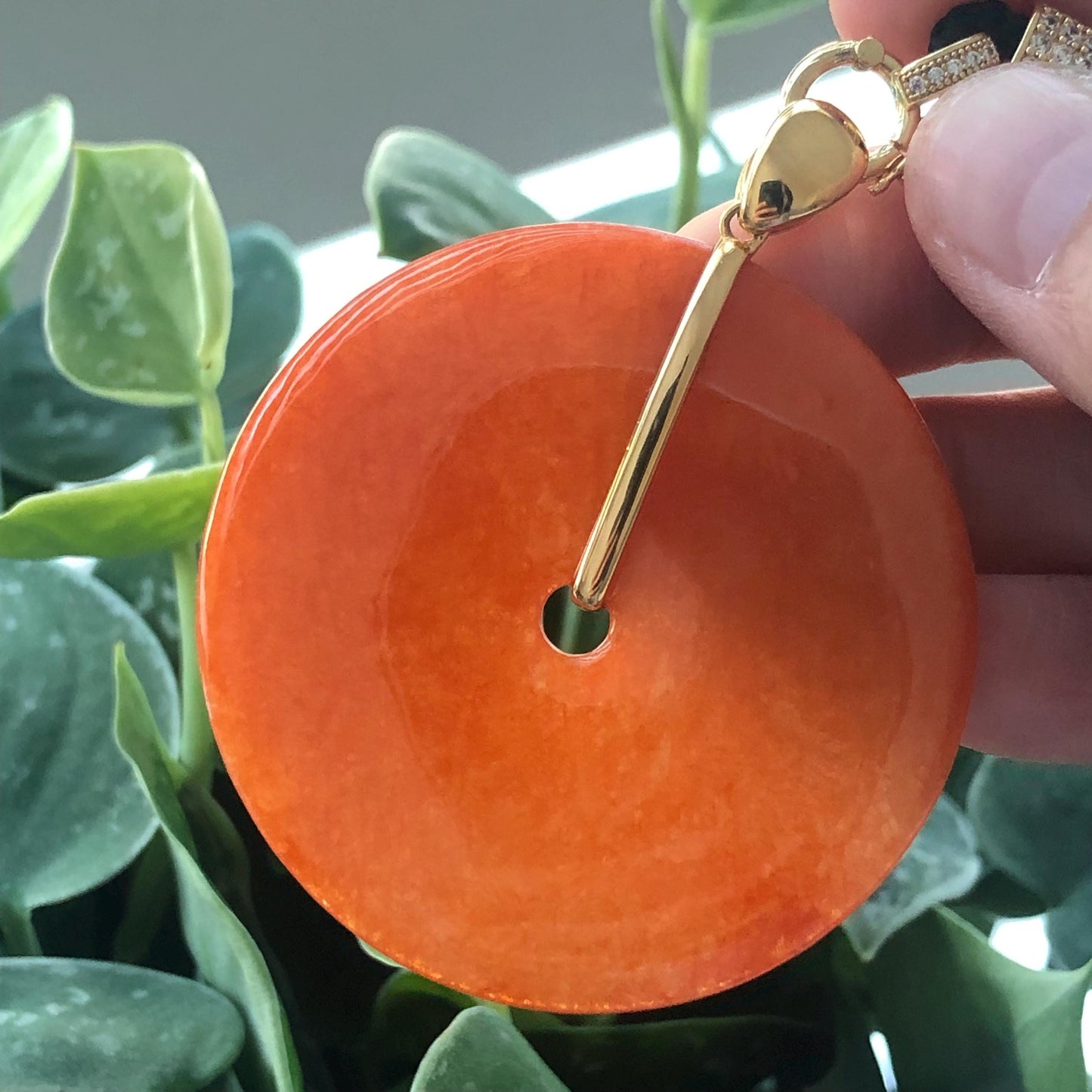 18K 51.6mm Icy Red Brown Jadeite Jade  Donut Pendant